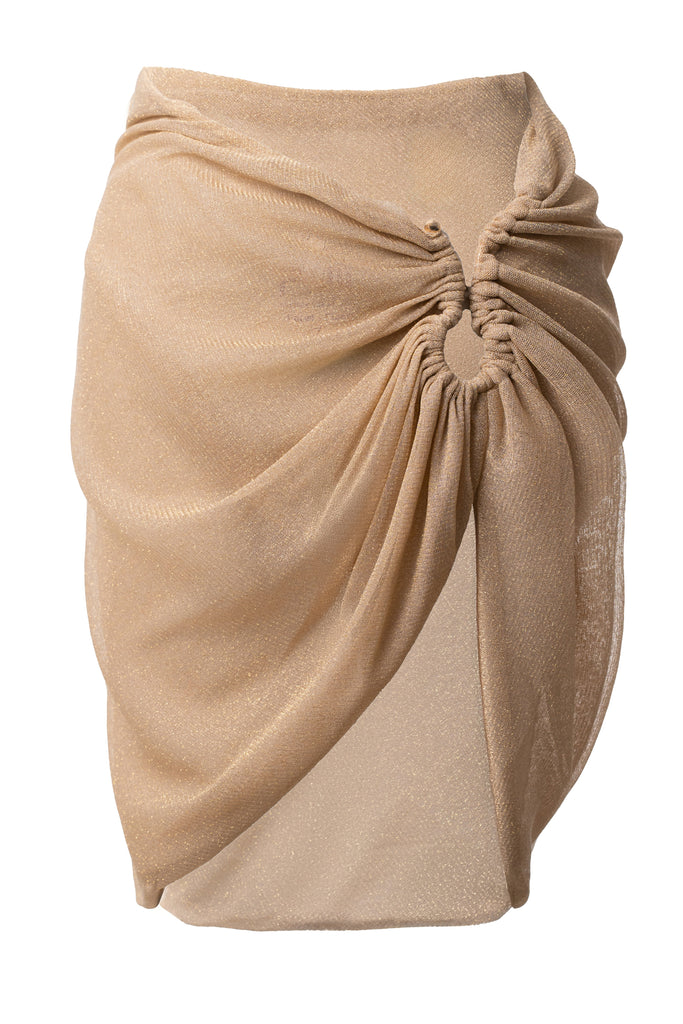 Tan Dreamscape Lurex Knit Mini Skirt