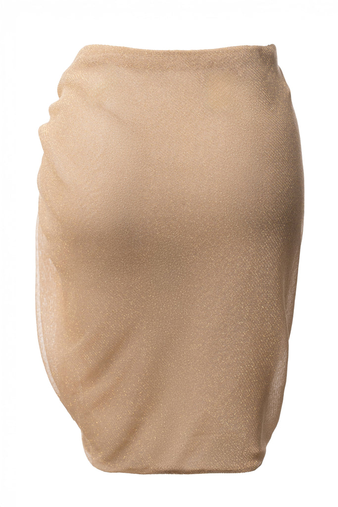 Tan Dreamscape Lurex Knit Mini Skirt