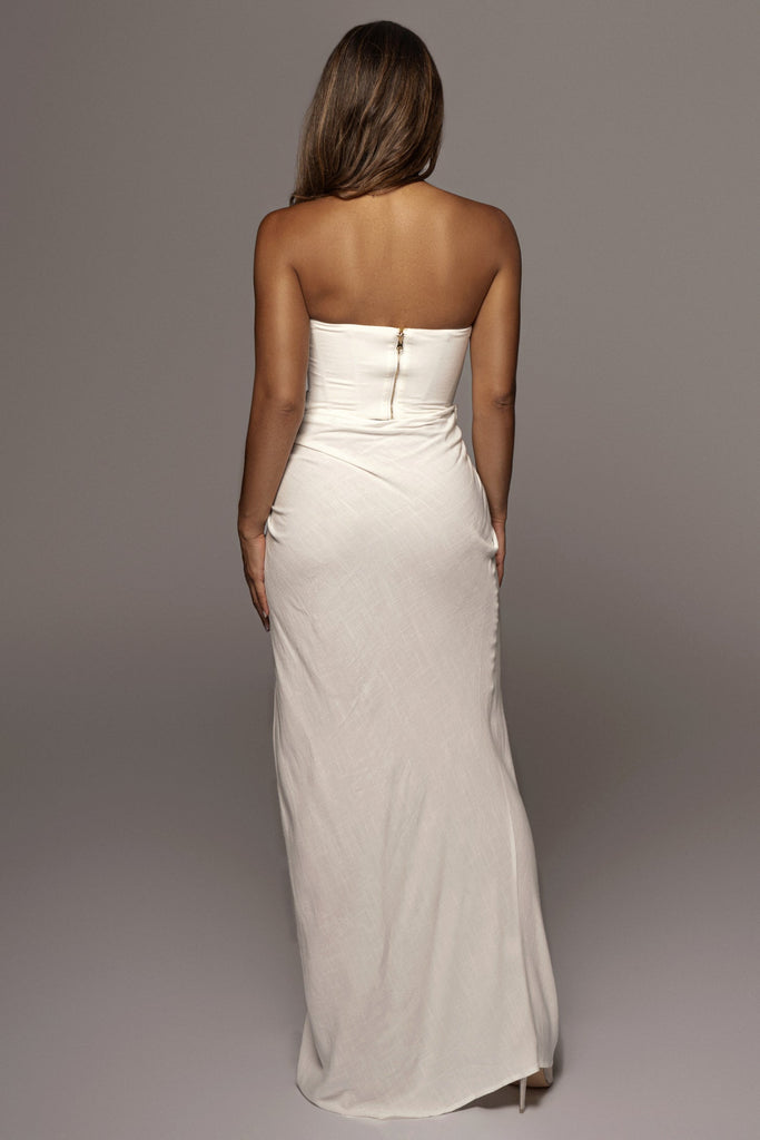 White Noelia Linen Slit Skirt