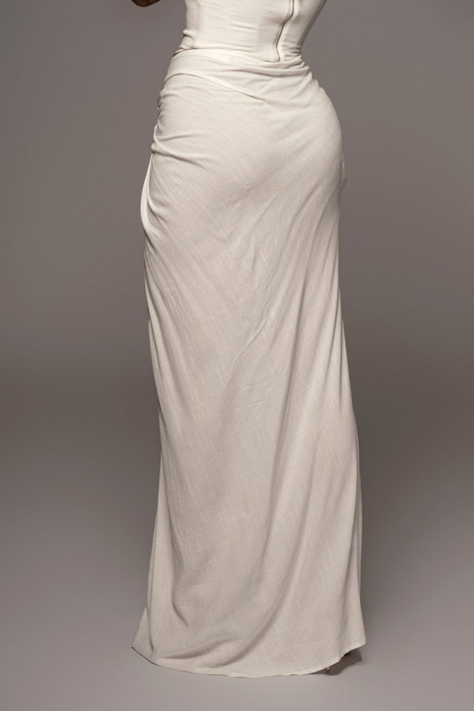 White Noelia Linen Slit Skirt