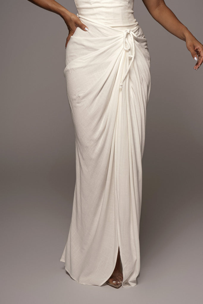 White Noelia Linen Slit Skirt