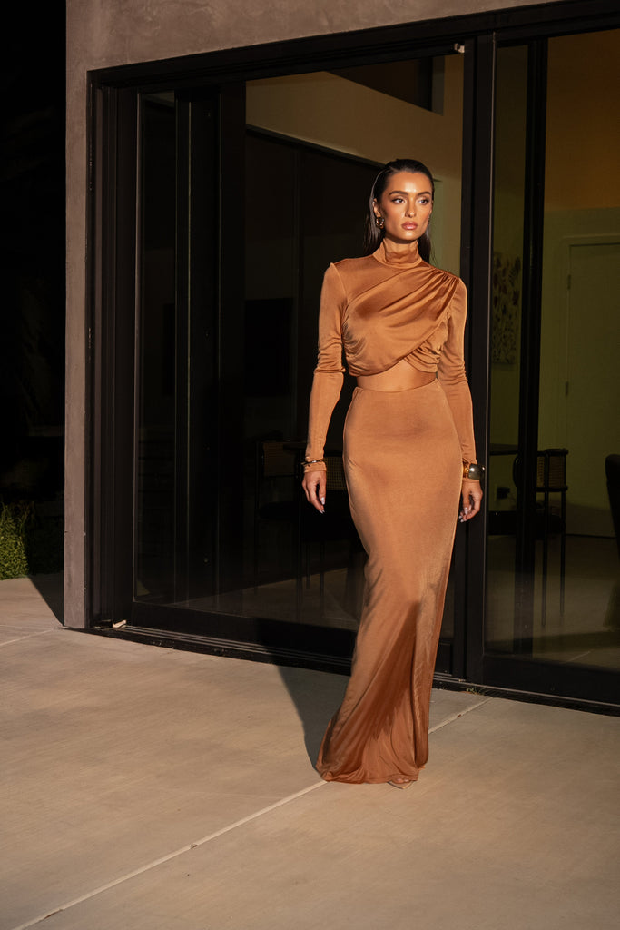 Copper Ultra High Waist Maxi Skirt