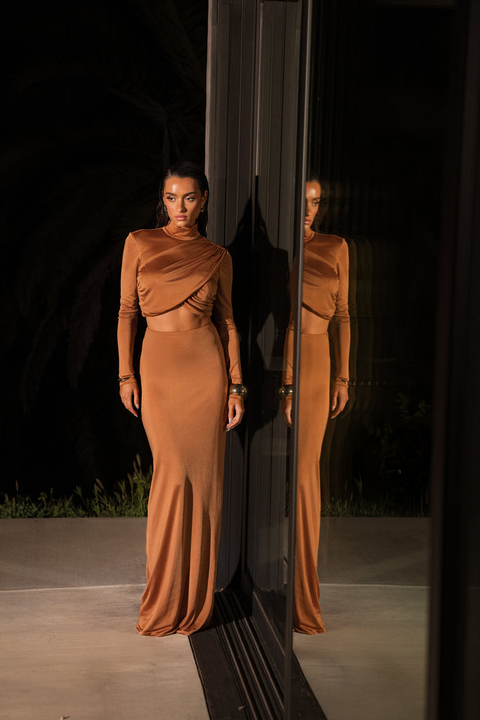 Copper Ultra High Waist Maxi Skirt