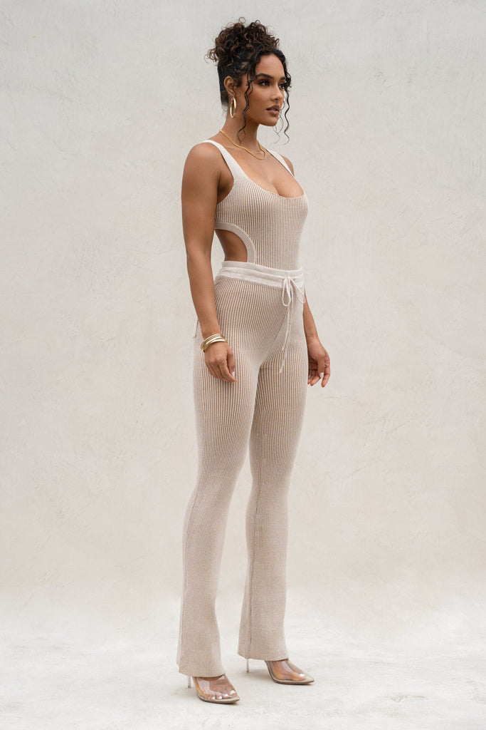 Taupe/White Faya Ribbed Pants