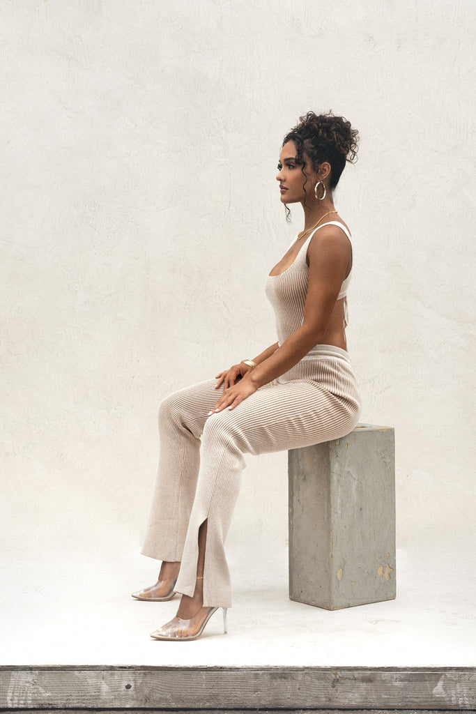 Taupe/White Faya Ribbed Pants