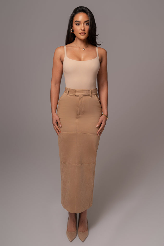Beige Joy Suede Maxi Skirt