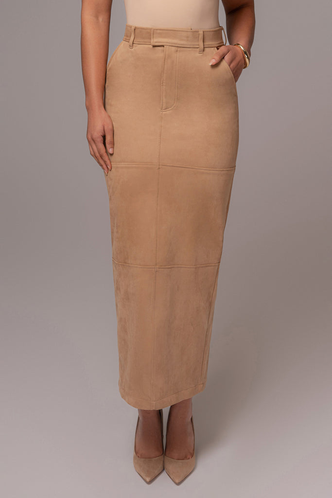 Beige Joy Suede Maxi Skirt