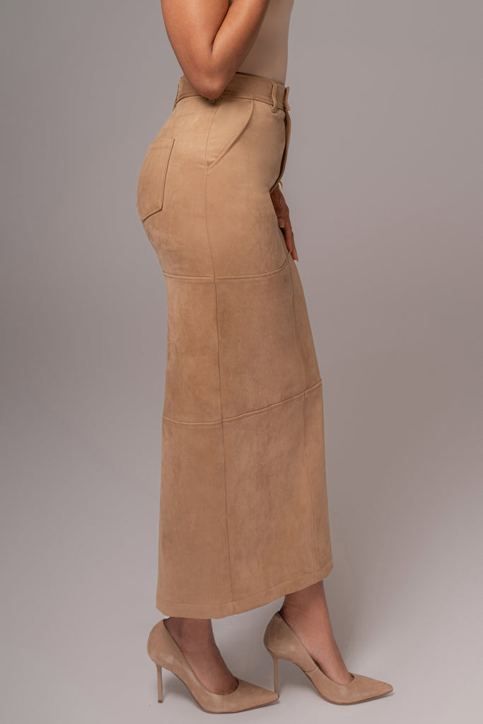 Beige Joy Suede Maxi Skirt