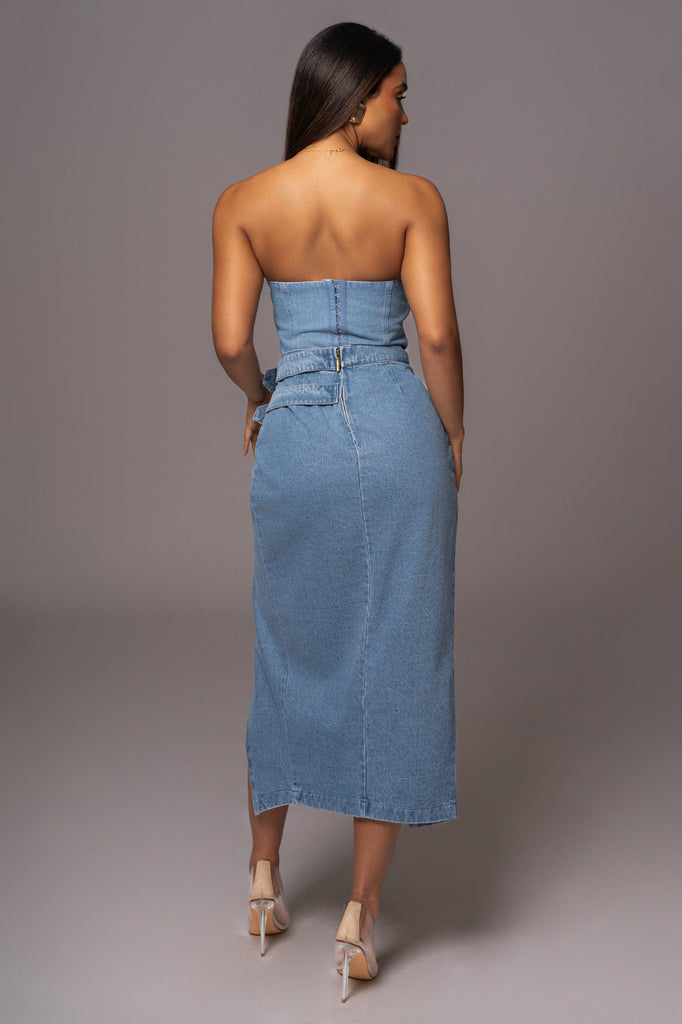 Medium Wash Gisele Denim Slit Skirt