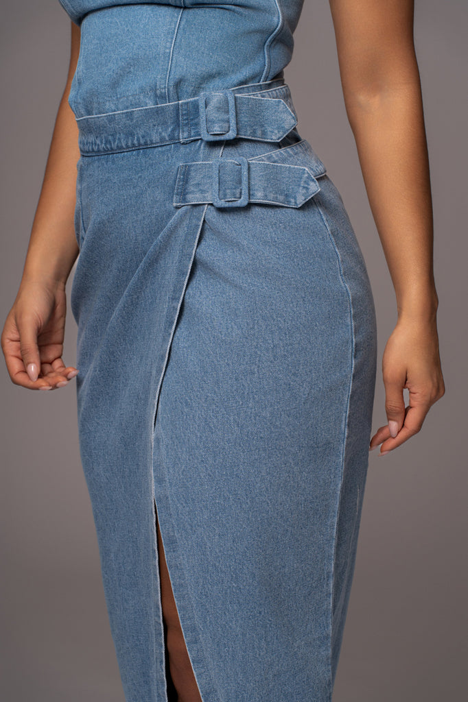 Medium Wash Gisele Denim Slit Skirt