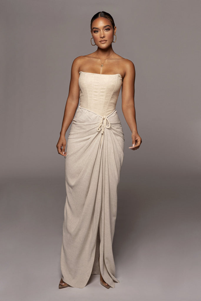 Natural Noelia Linen Slit Skirt