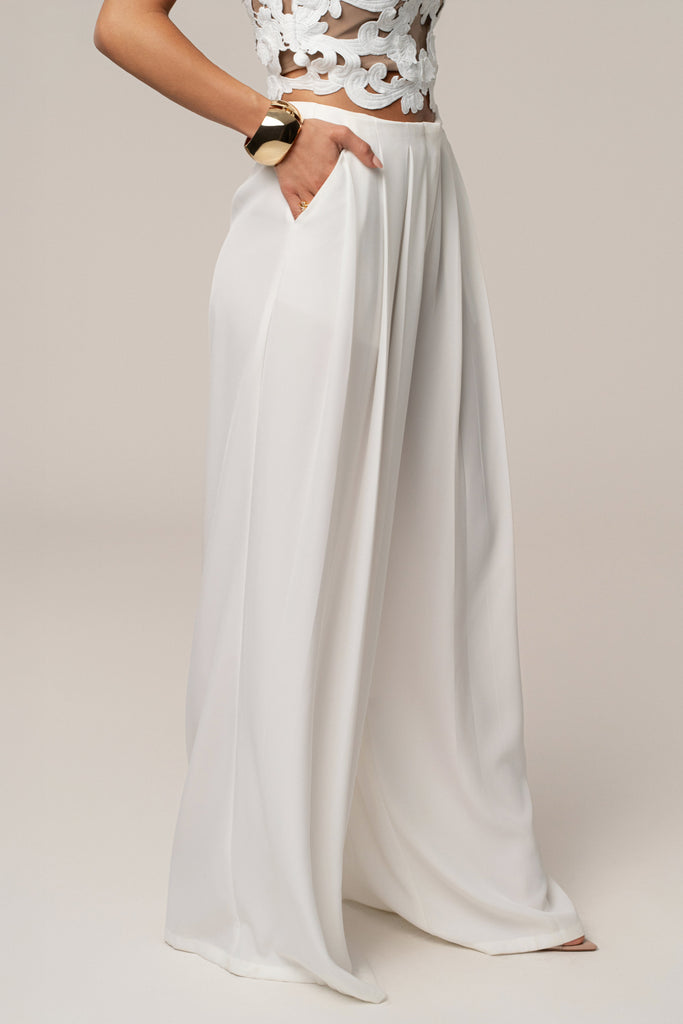 White Summer Ease Wide Leg Pants
