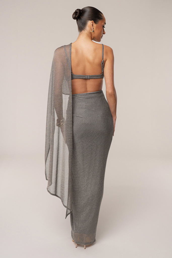 Silver Noelia Metallic Slit Skirt