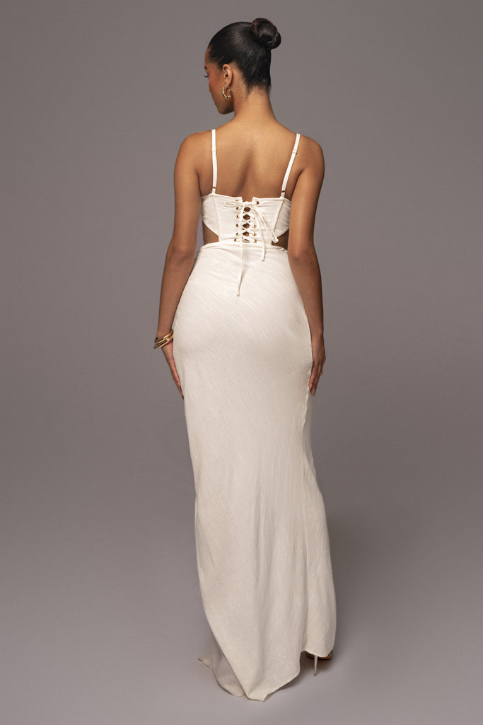White Noelia Linen Slit Skirt