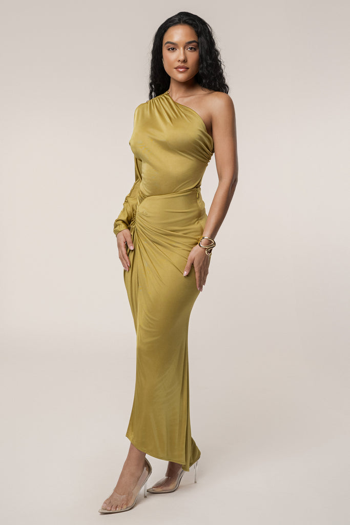 Lime Mira Drape Maxi Skirt