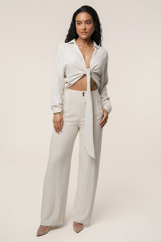 Beige Thea Linen Pants