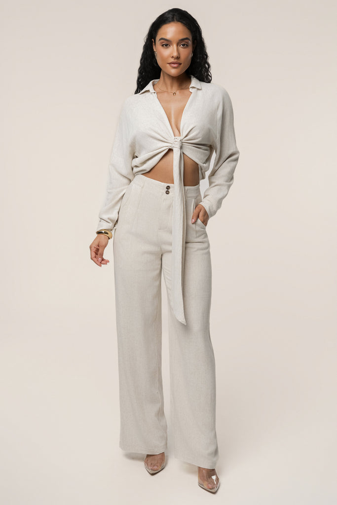 Beige Thea Linen Pants
