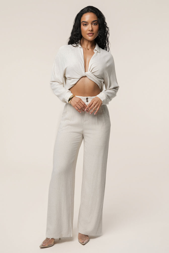 Beige Thea Linen Pants