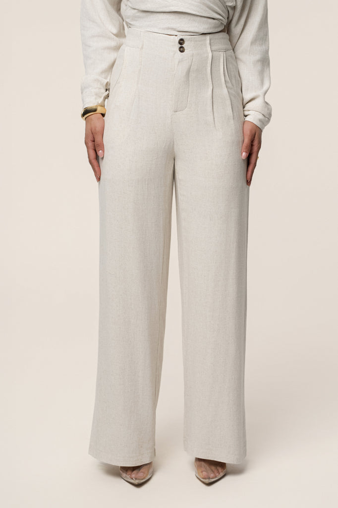 Beige Thea Linen Pants