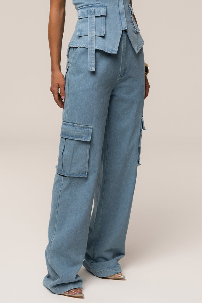 Medium Wash Denim Utility Cargo Pants
