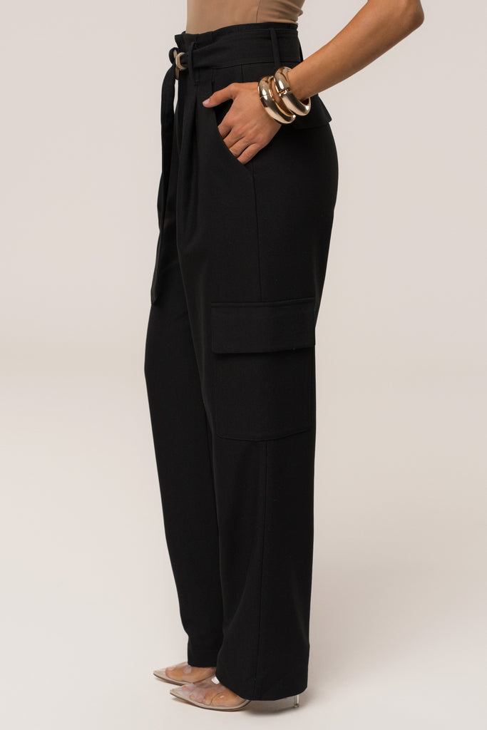 Black Alexis Belted Cargo Pants
