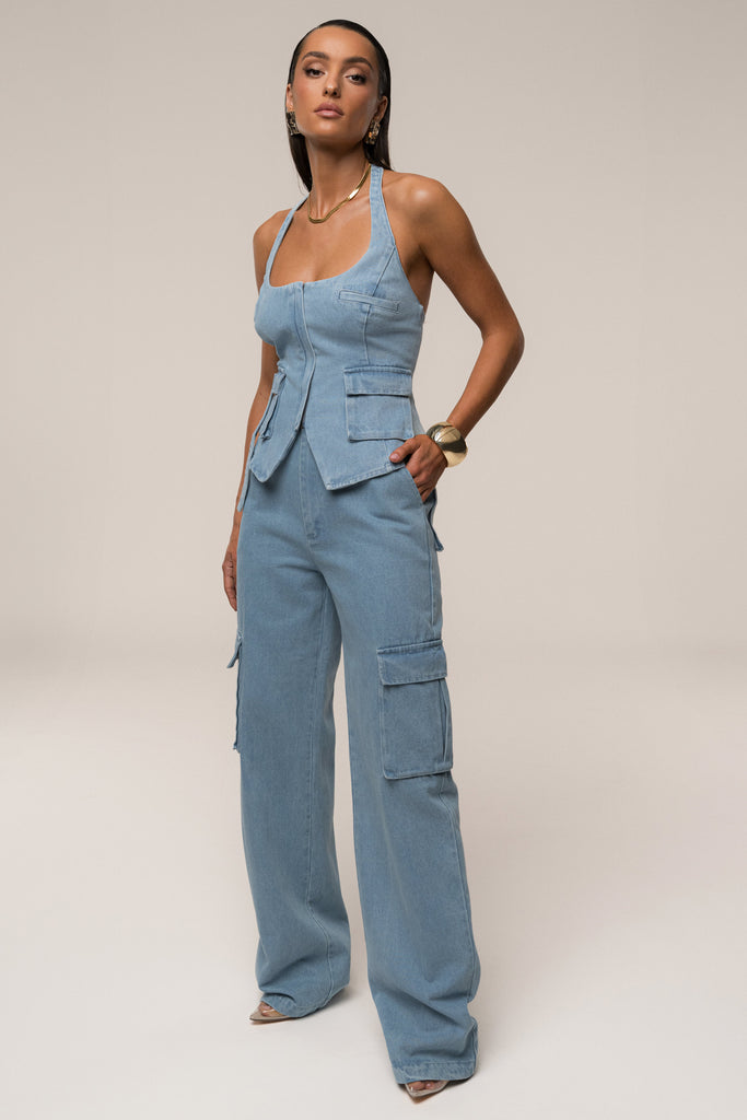 Medium Wash Denim Utility Cargo Pants