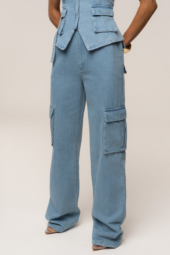Medium Wash Denim Utility Cargo Pants