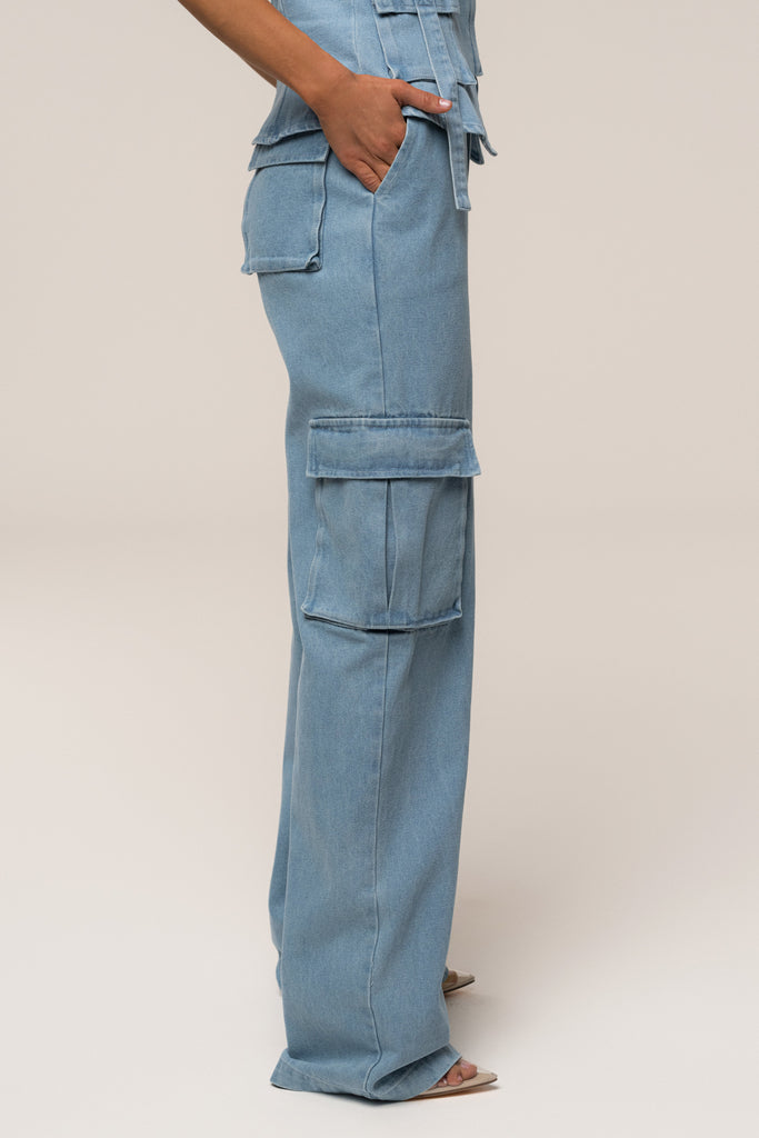 Medium Wash Denim Utility Cargo Pants
