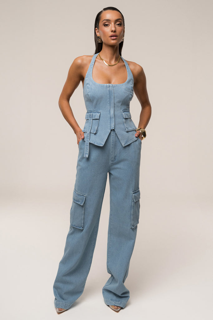 Medium Wash Denim Utility Cargo Pants