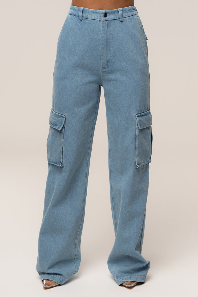 Medium Wash Denim Utility Cargo Pants