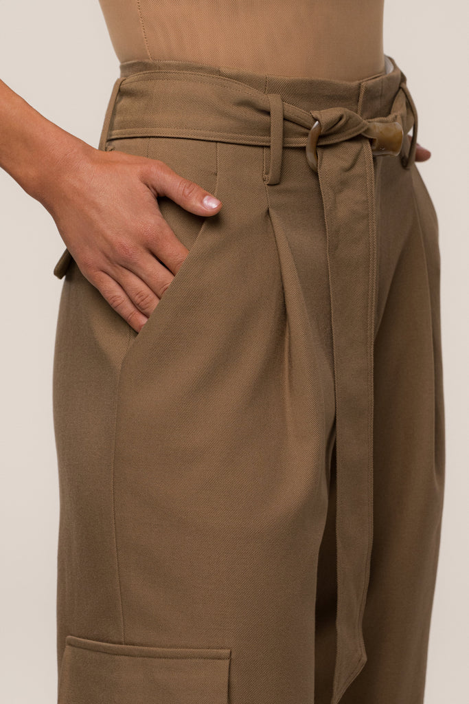 Tan Alexis Belted Cargo Pants