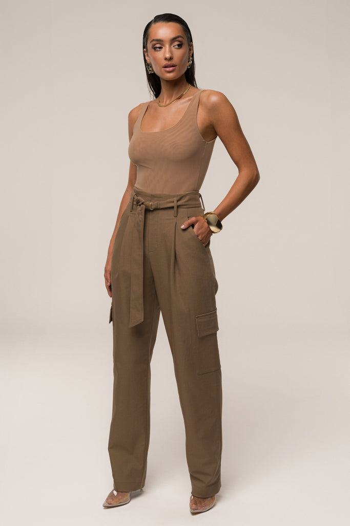 Tan Alexis Belted Cargo Pants