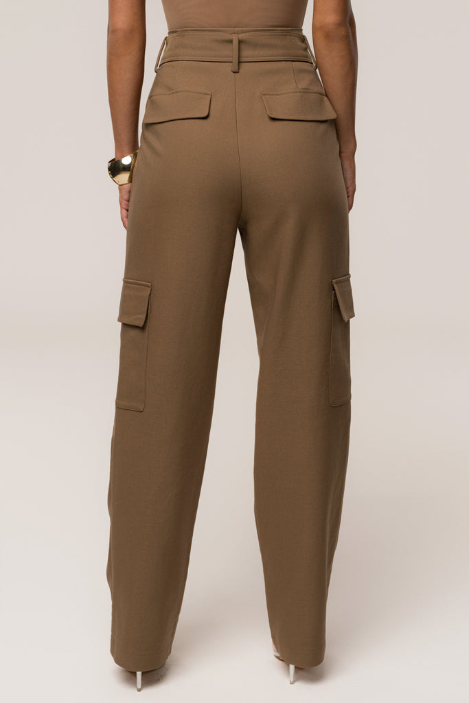 Tan Alexis Belted Cargo Pants