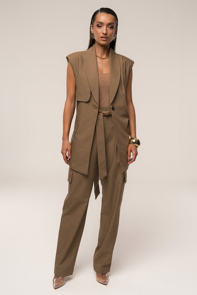 Tan Alexis Belted Cargo Pants