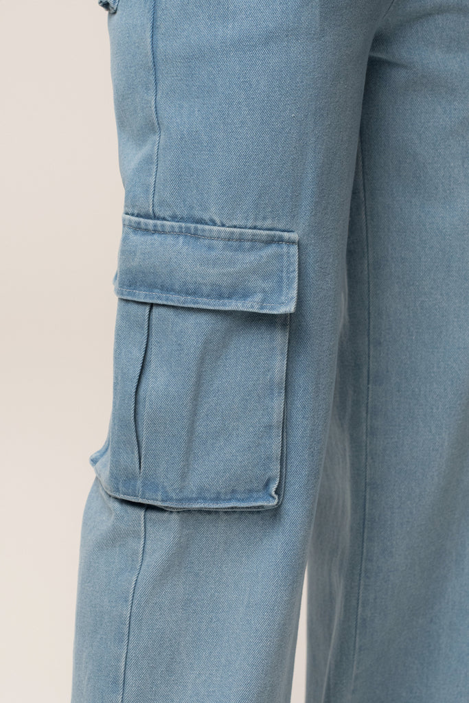 Medium Wash Denim Utility Cargo Pants