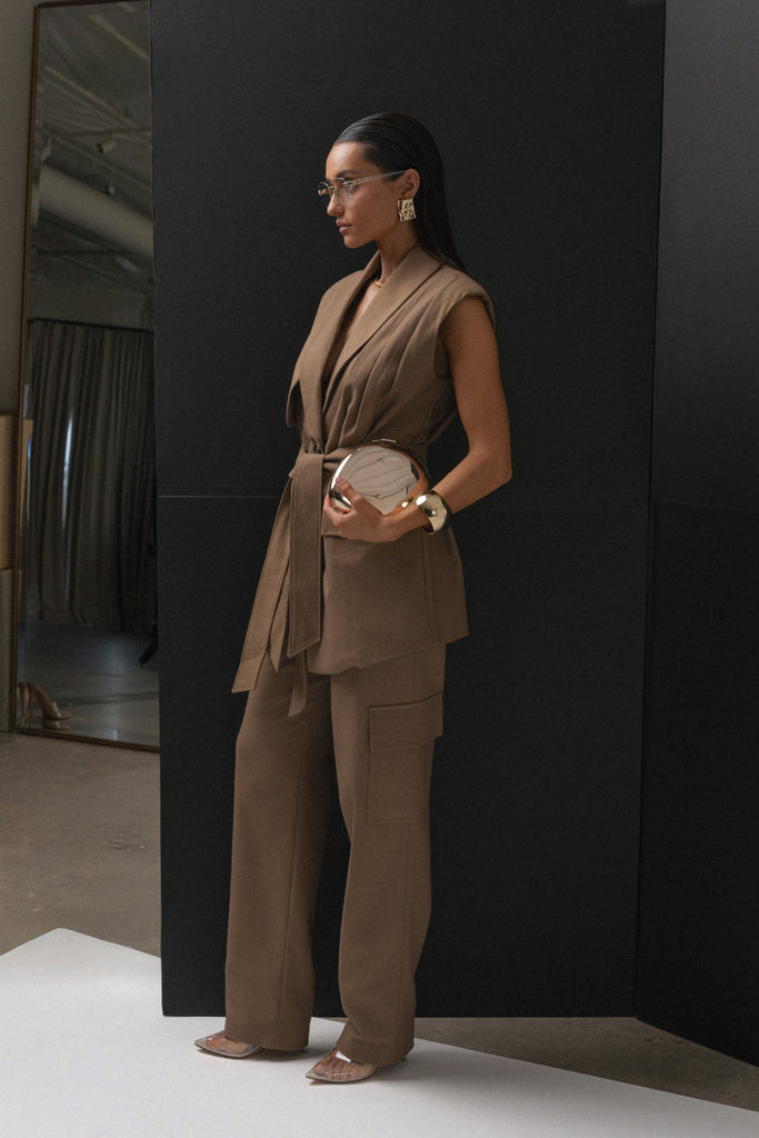 Tan Alexis Belted Cargo Pants