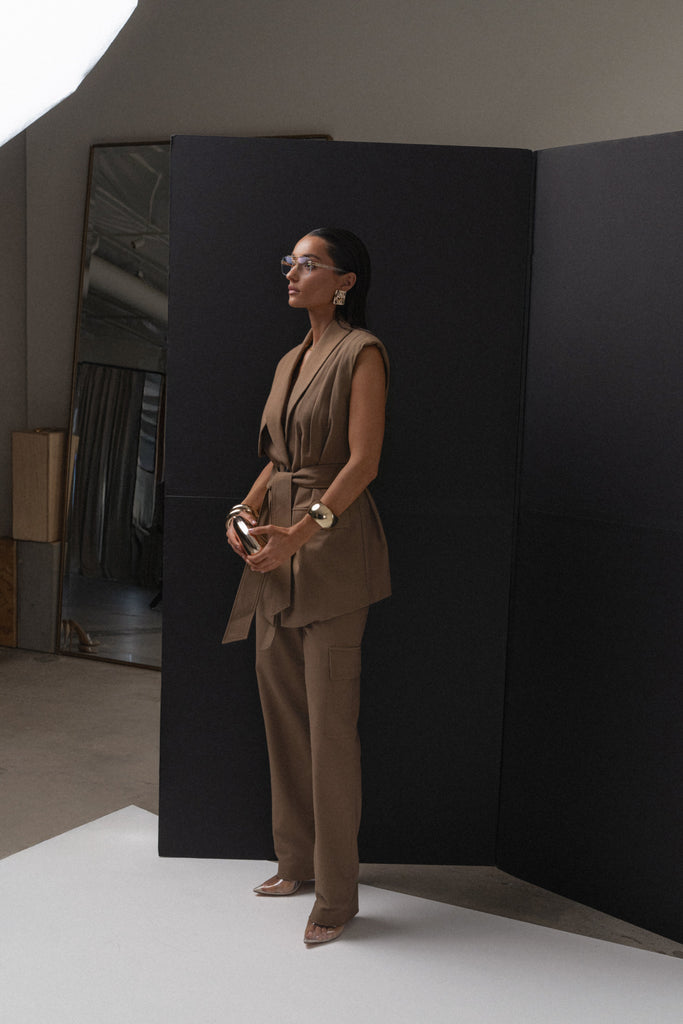 Tan Alexis Belted Cargo Pants
