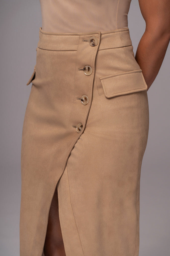 Beige Audrey Suede Midi Skirt