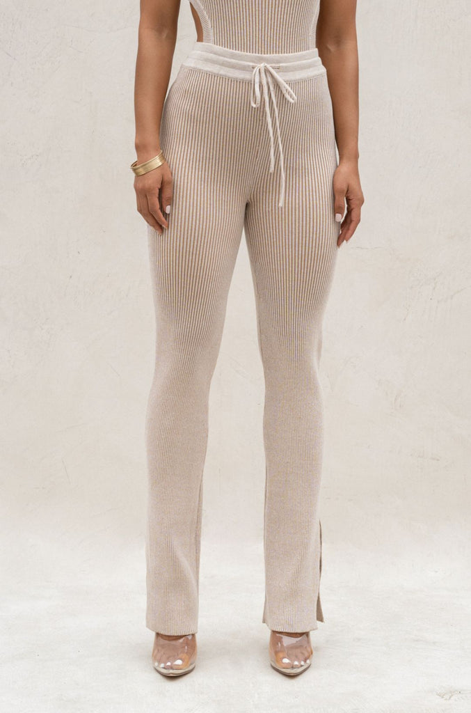 Taupe/White Faya Ribbed Pants