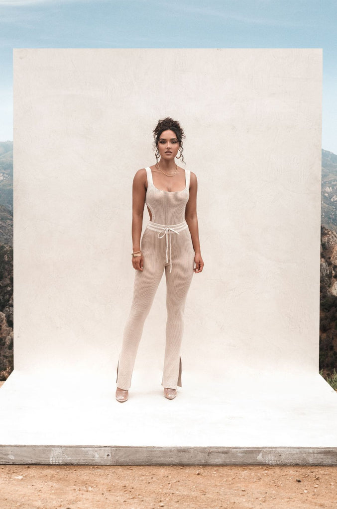 Taupe/White Faya Ribbed Pants